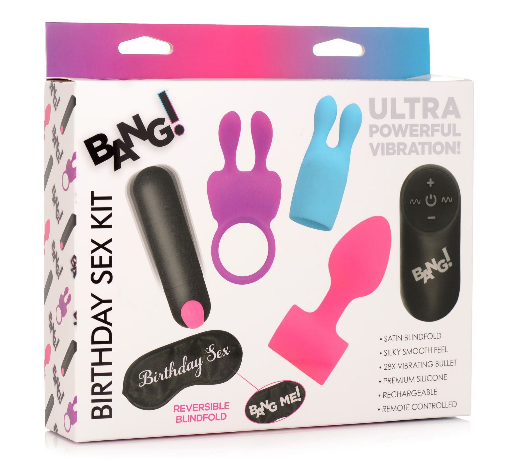 Birthday Sex Kit – C-Ring, Plug, C-Stim, Bullet and Blindfold