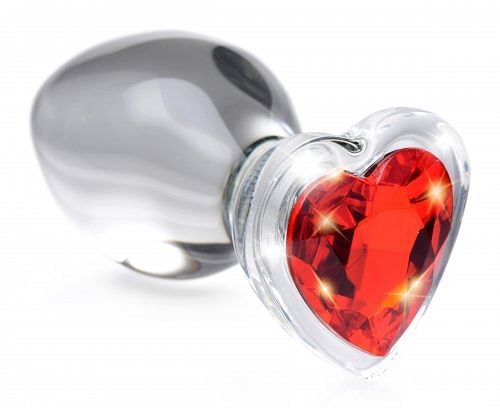 Red Heart Gem Glass Anal Plug – Large