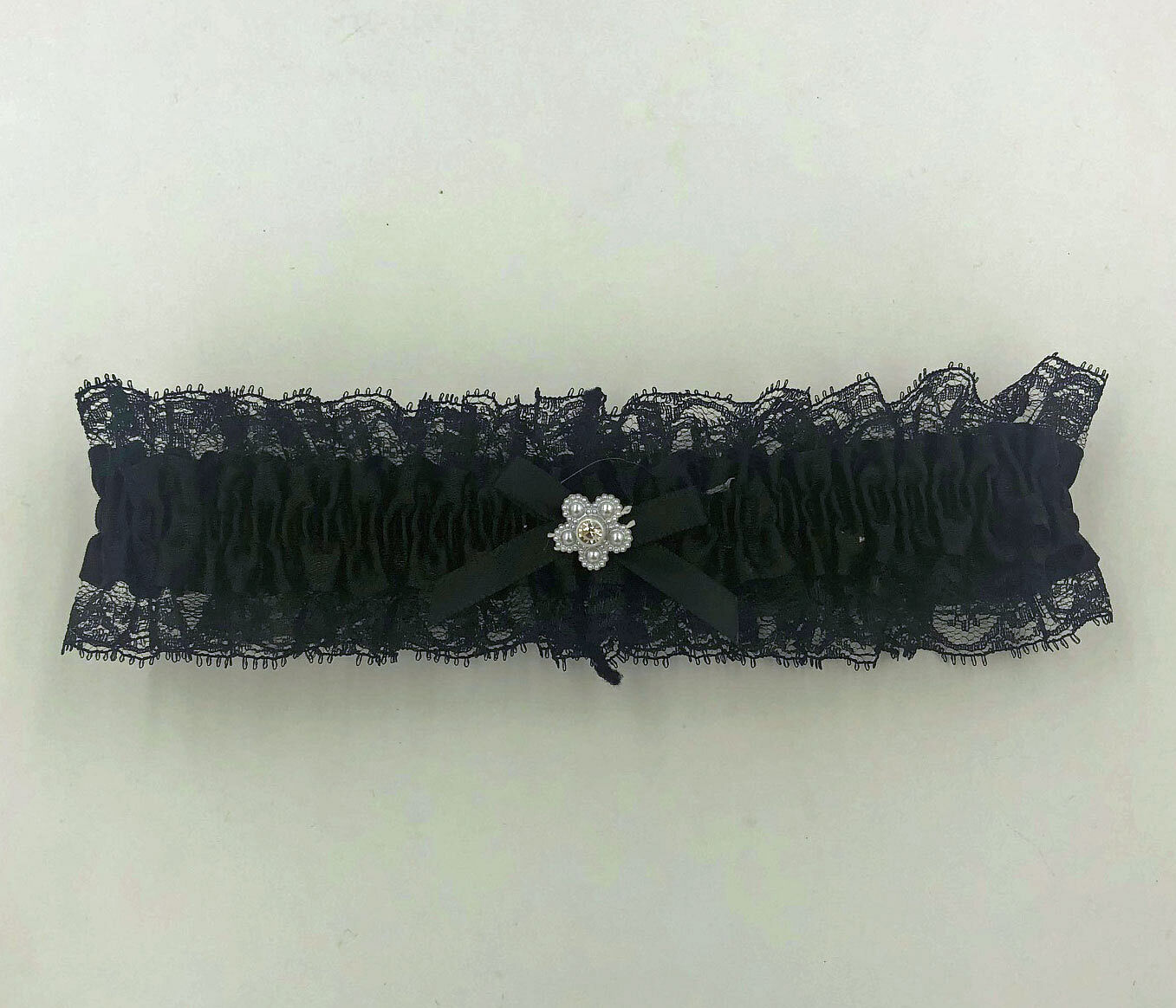 Satin Leg Garter – One Size – Black With Black  Lace