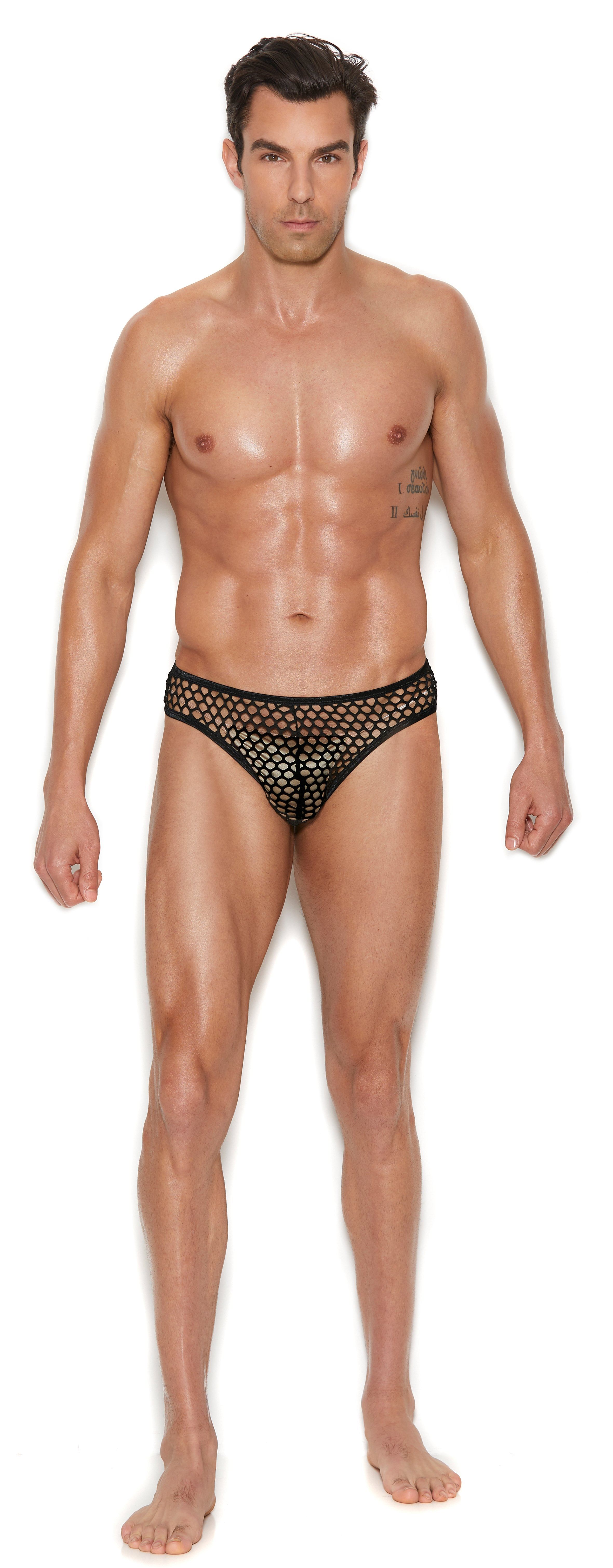 Men’s Fishnet Thong Back Brief – Large/xlarge –  Black