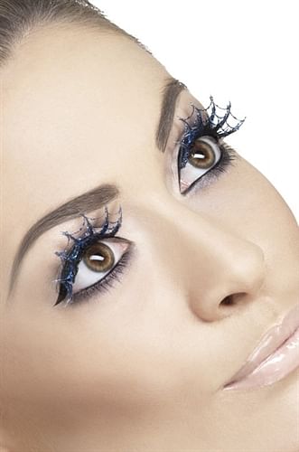 Blue Glitter Spiderweb Eyelashes