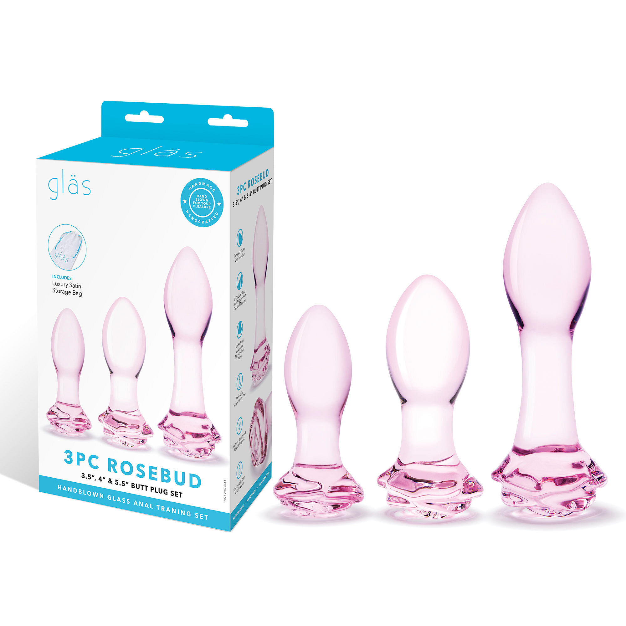 3 Pc Rosebud Butt Plug Set – Pink