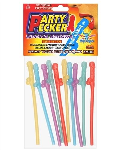 Party Pecker Sipping Straws 10 Pc Bag – 5 Assorted Colors