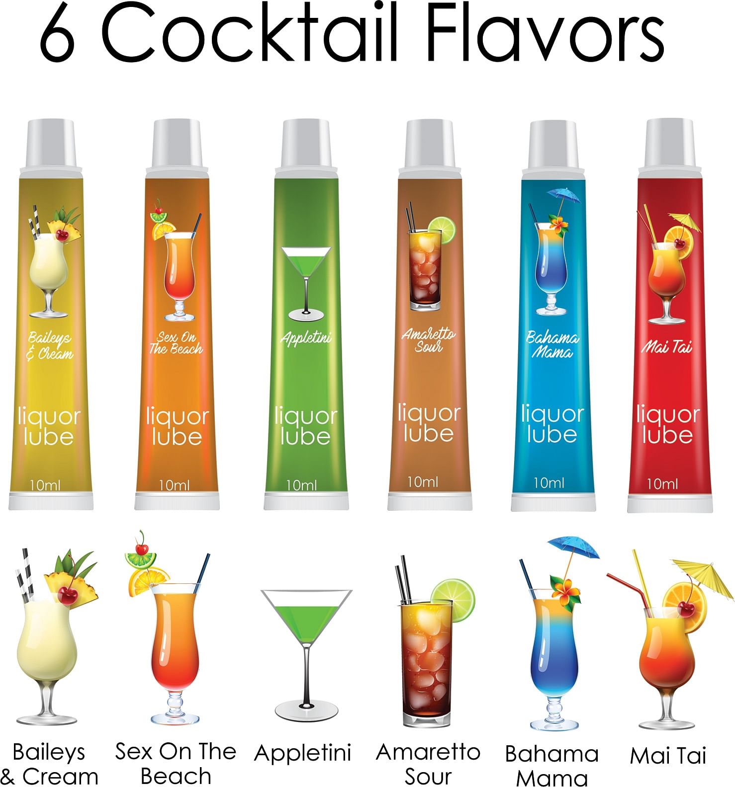 Liquor Lube Assorted Flavors 72 Pcs Display – Display – 6 Cocktail Flavors – 10ml Tubes