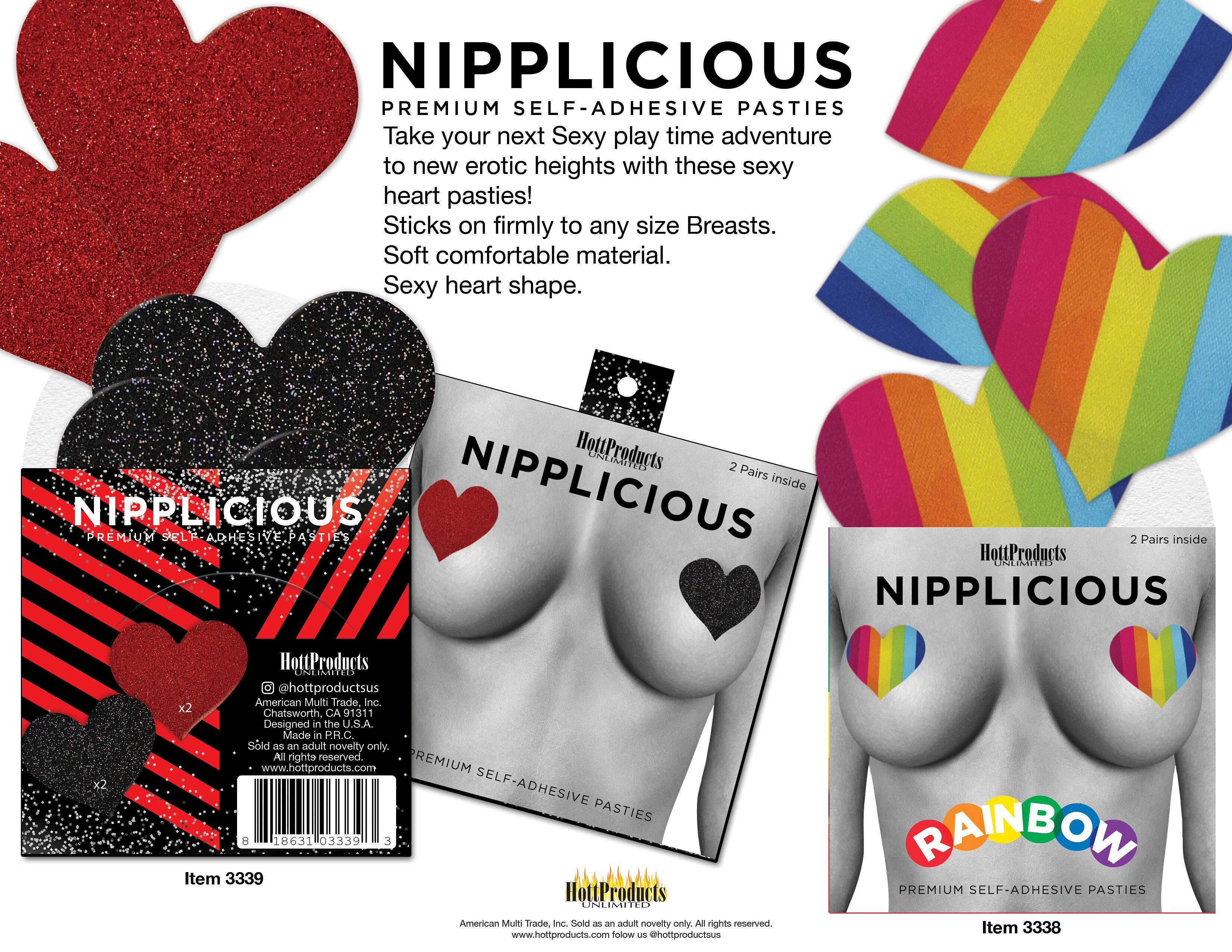 Nipplicious – Heart Shape Pasties – Glitter  –  Red and Black