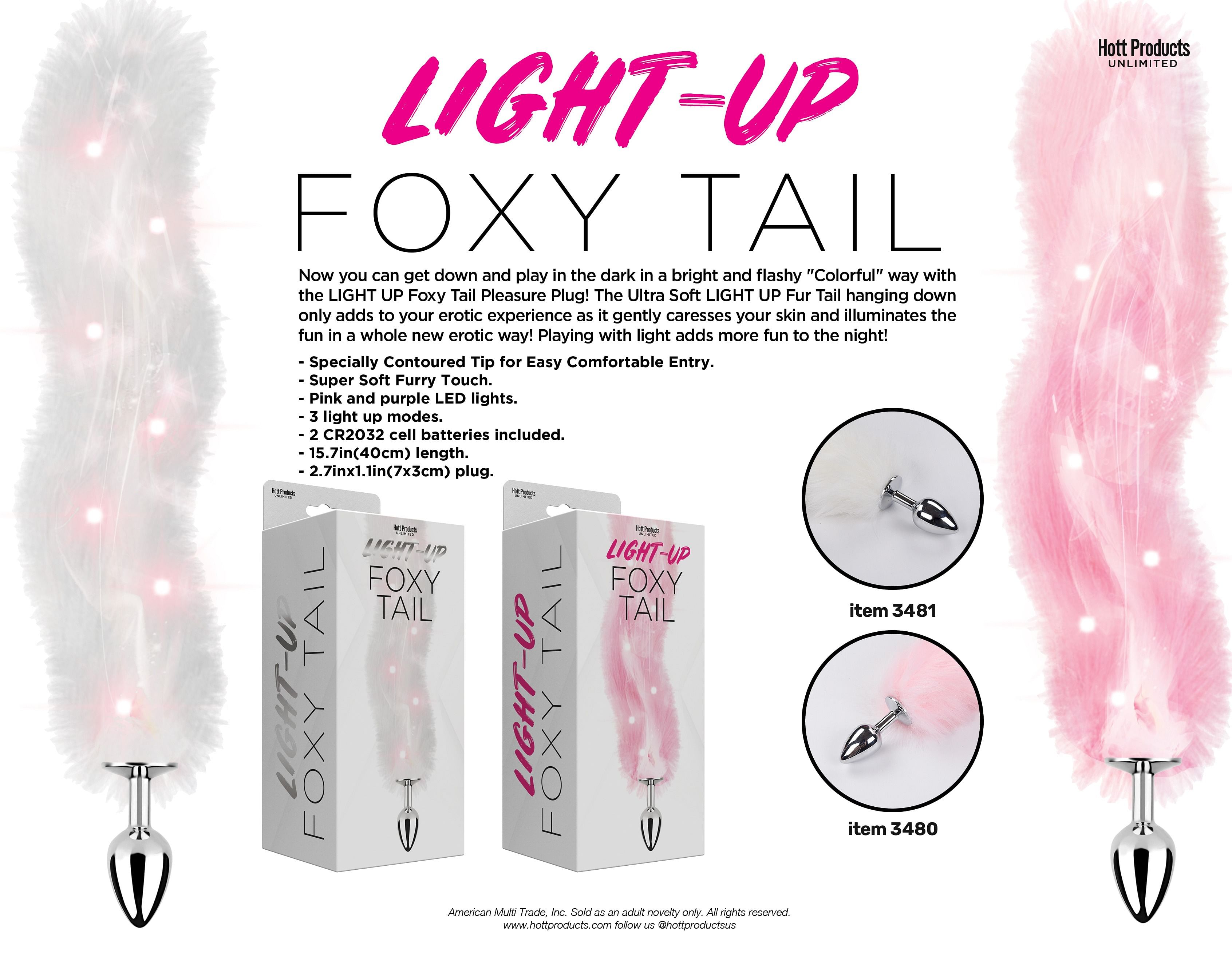 Foxy Tail – Light Up Faux Fur Butt Plug – Pink Plug – Pink