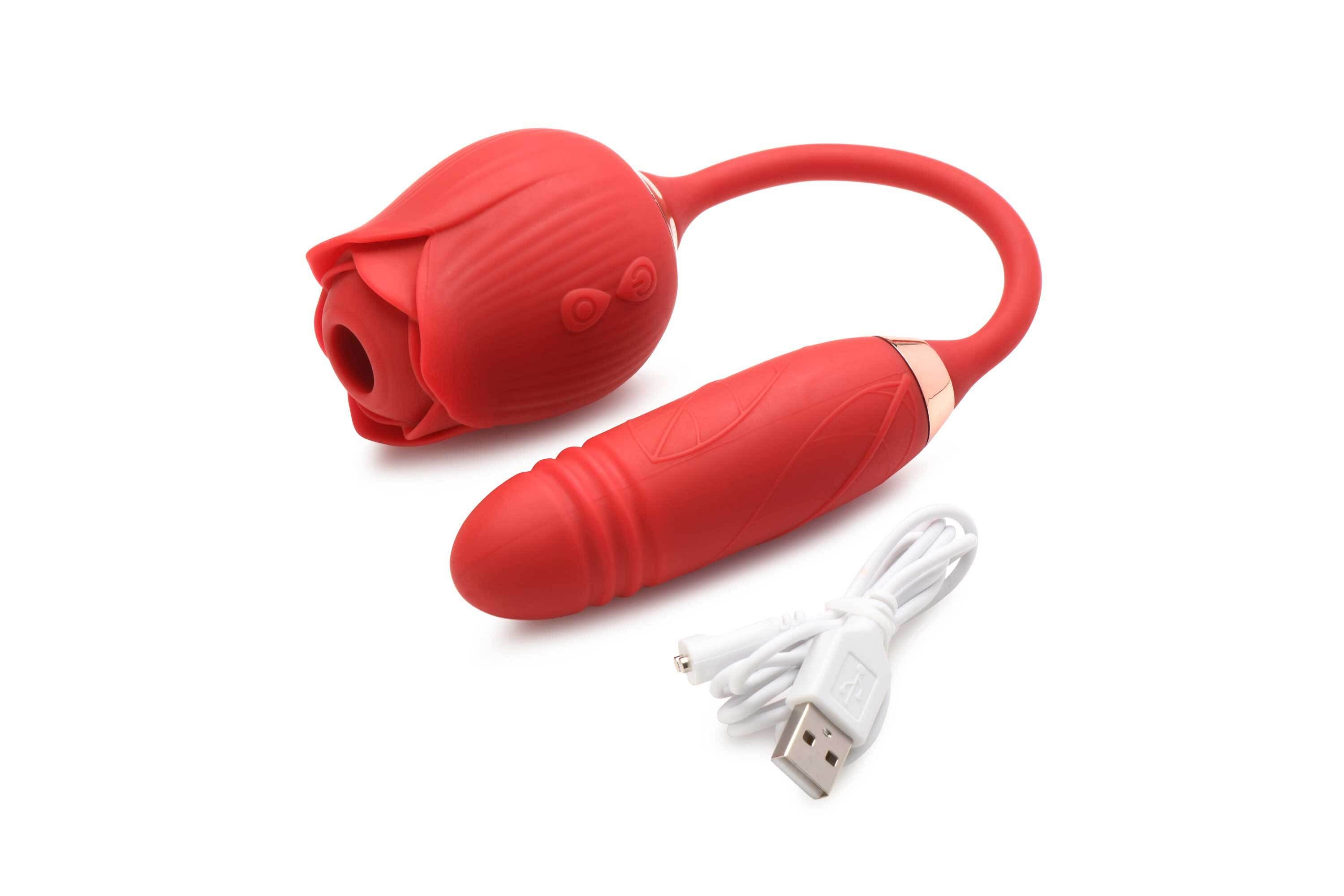 Bloomgasm Romping Rose Suction and Thrusting  Vibrator – Red