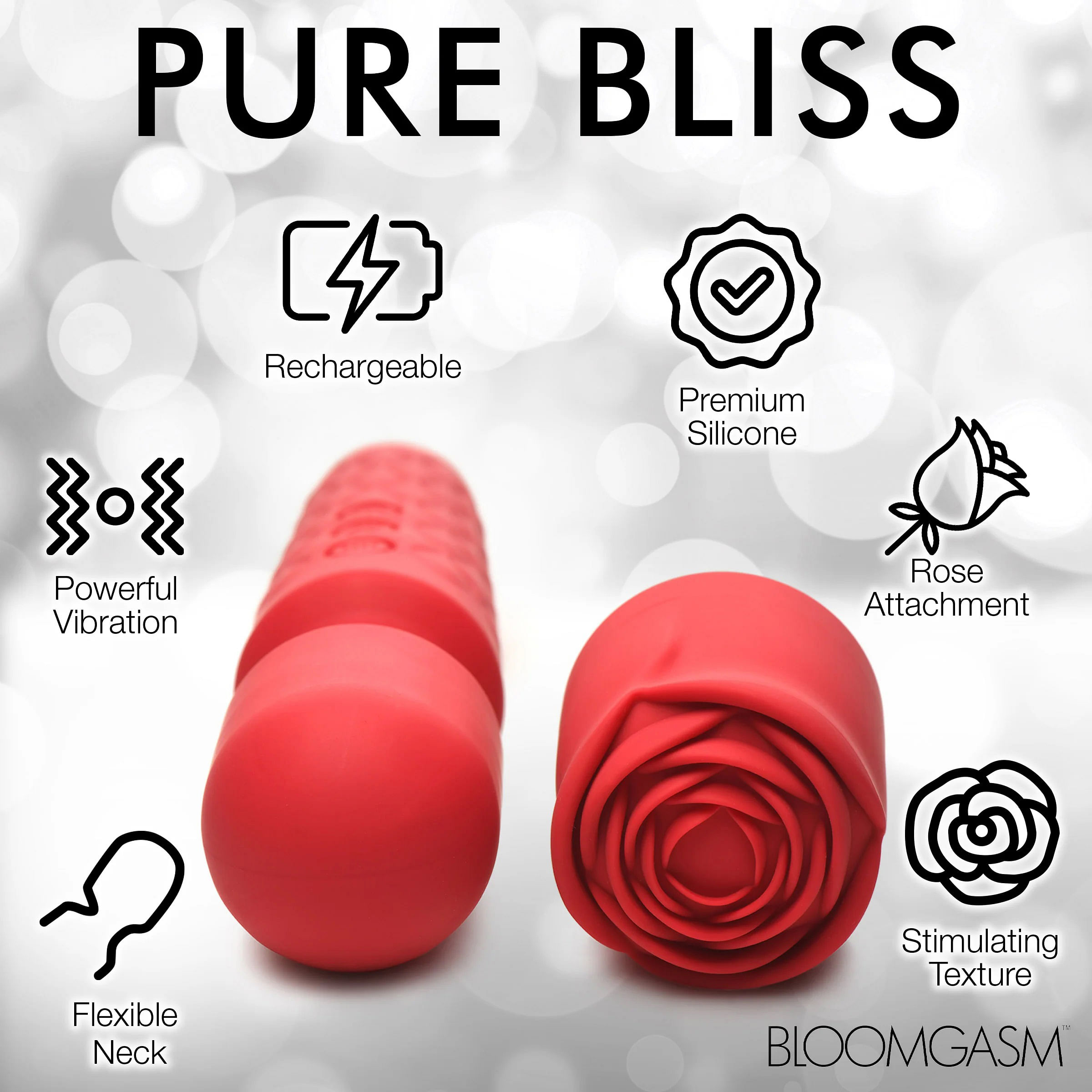 Pleasure Rose 10x Silicone Wand With Rose  Attachment – Red