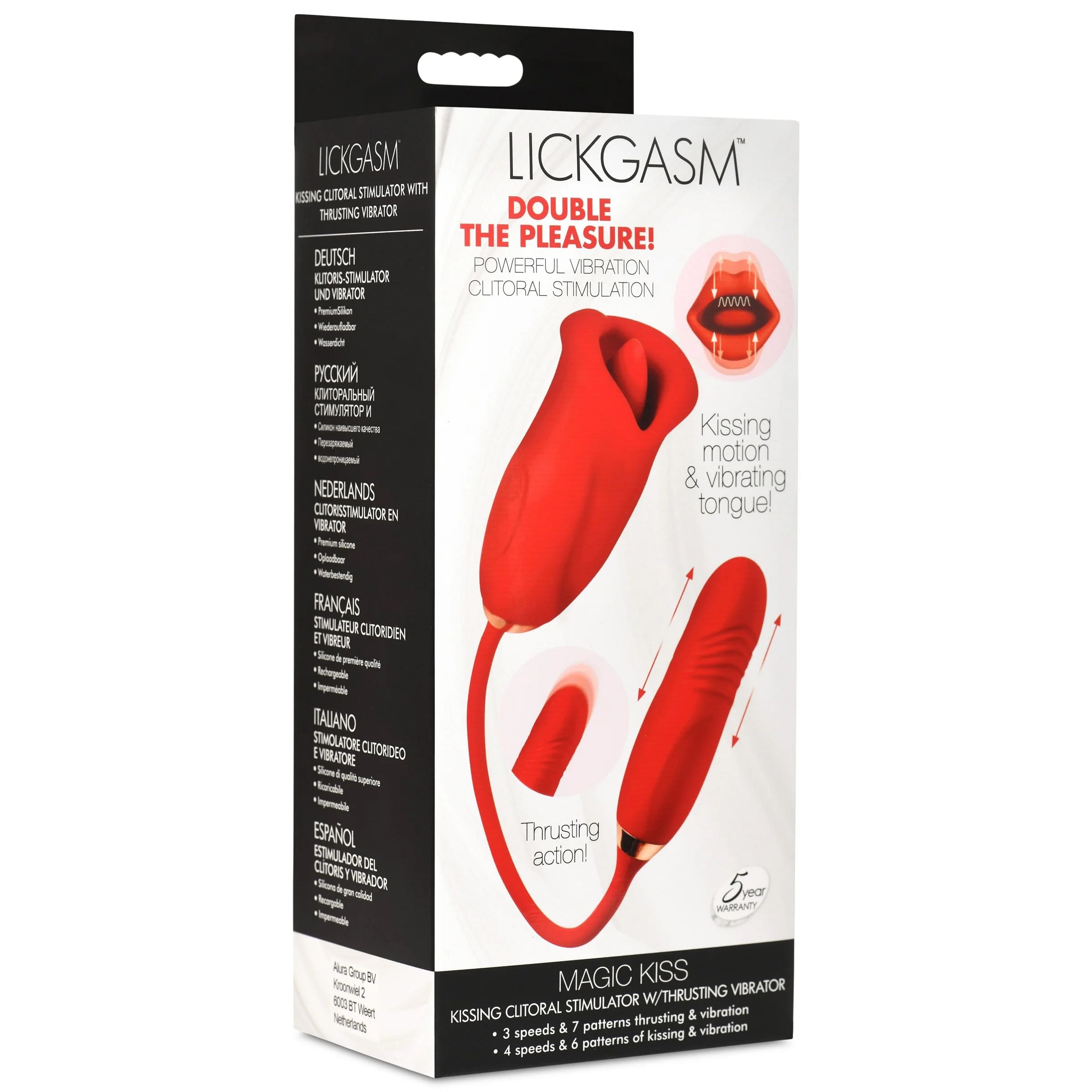 Magic Kiss Kissing Clitoral Stimulator With  Thrusting Vibrator – Red