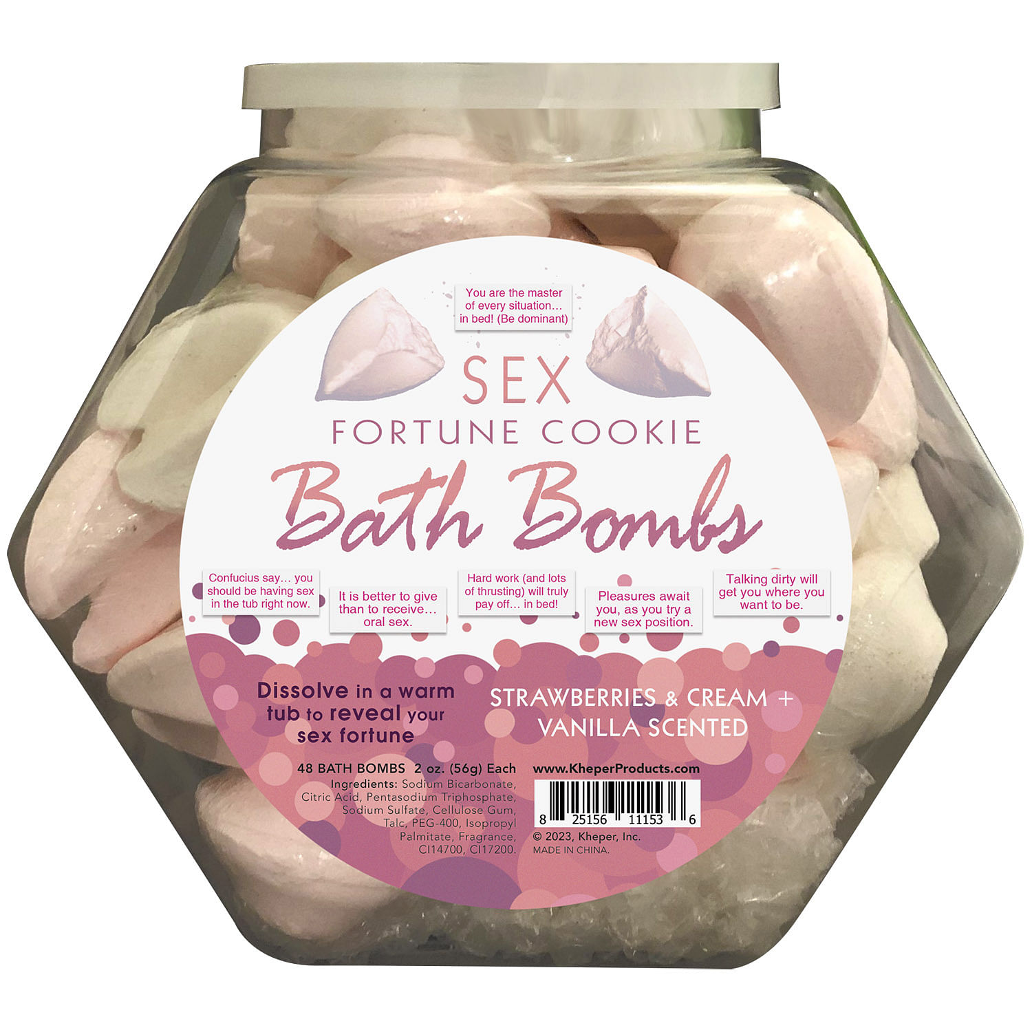 Sex Fortune Cookie Bath Bomb Fishbowl Display of  48 Units – Strawberry Cream and Vanilla