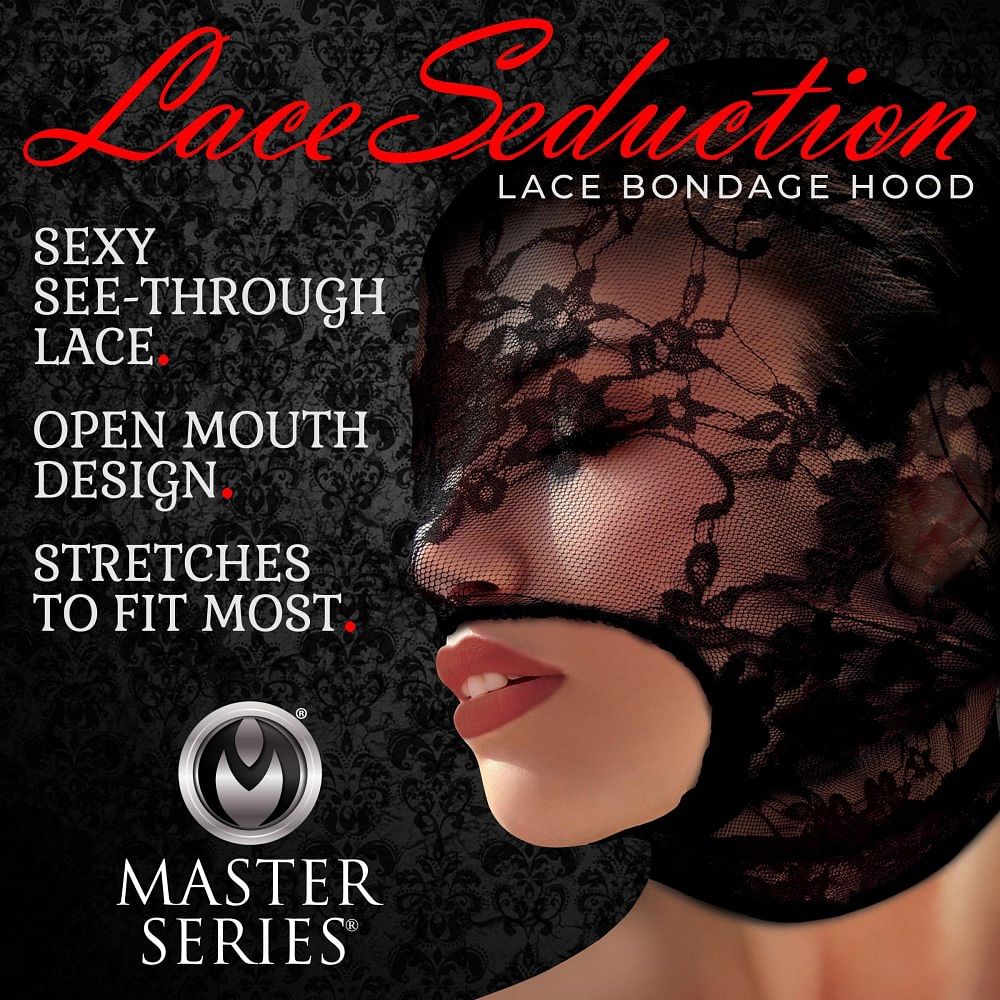 Lace Seduction Lace Bondage Hood – Black