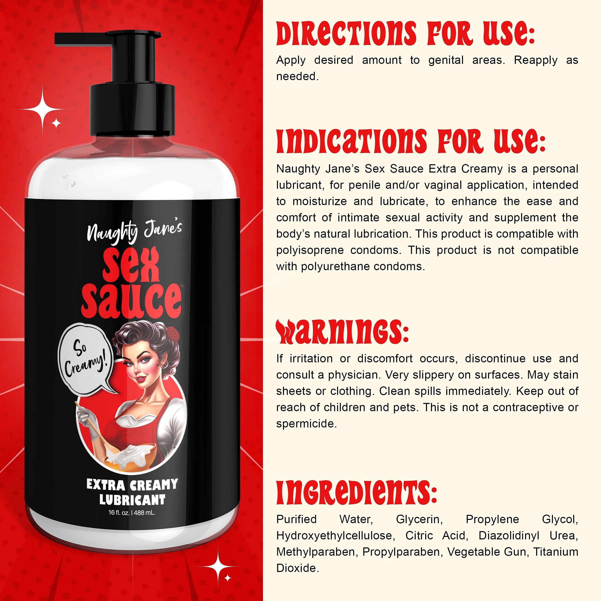 Naughty Jane’s Sex Sauce Extra Creamy Lubricant 16 Oz