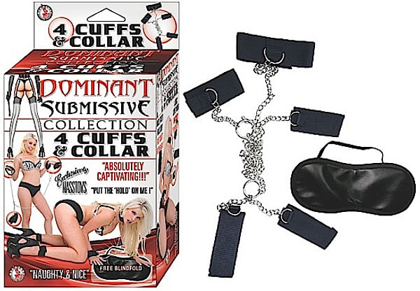 Dominant Submissive 4 Cuffs and Collar – Black