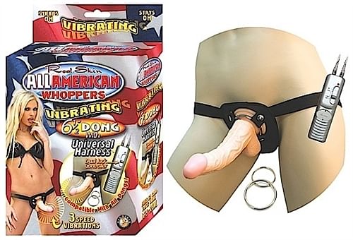 All American Whoppersvibrating 6.5-Inch Dong With Universasl Harness – Flesh