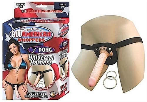 All American Whoppers 7-Inch Dong With Universal With Universal Harness-Flesh