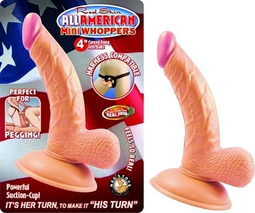 All American Mini Whoppers 4-Inch Curved Dong With Balls – Flesh