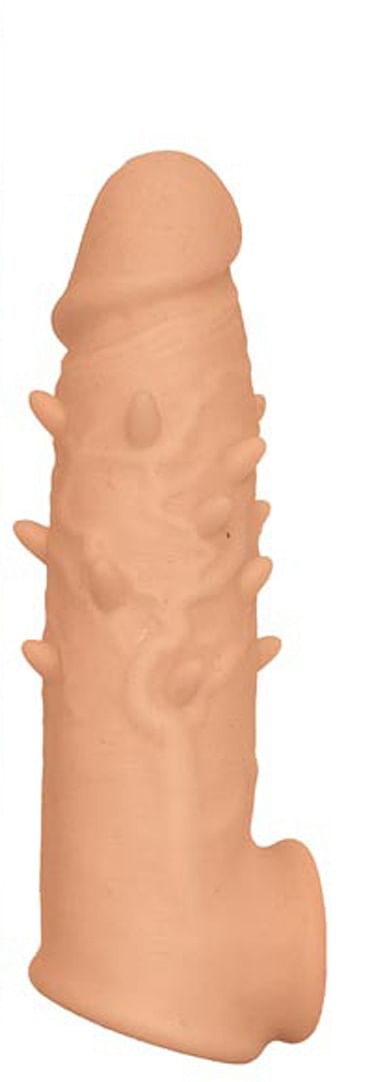 Natural Realskin Spiked Vibrating Penis Xtender – White