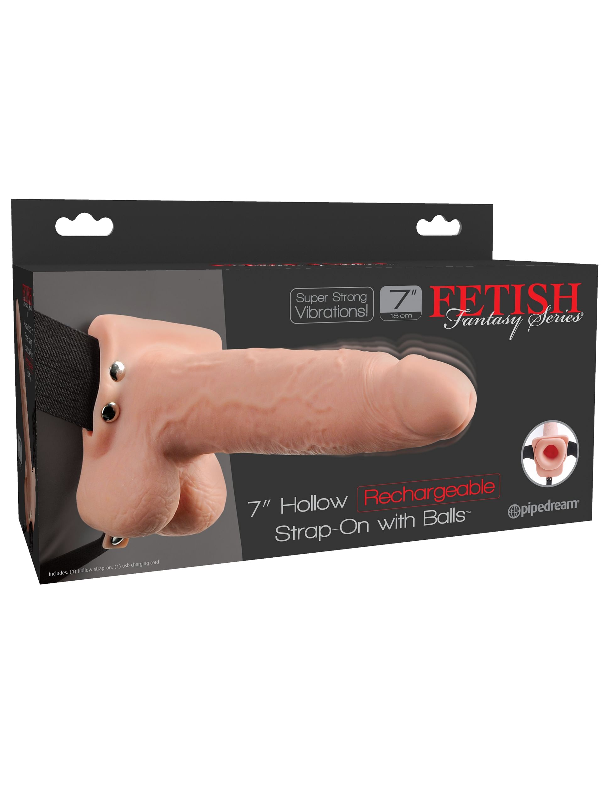 Fetish Fantasy Series 7 Inch Hollow Rechargeable Strap-on With Balls – Flesh