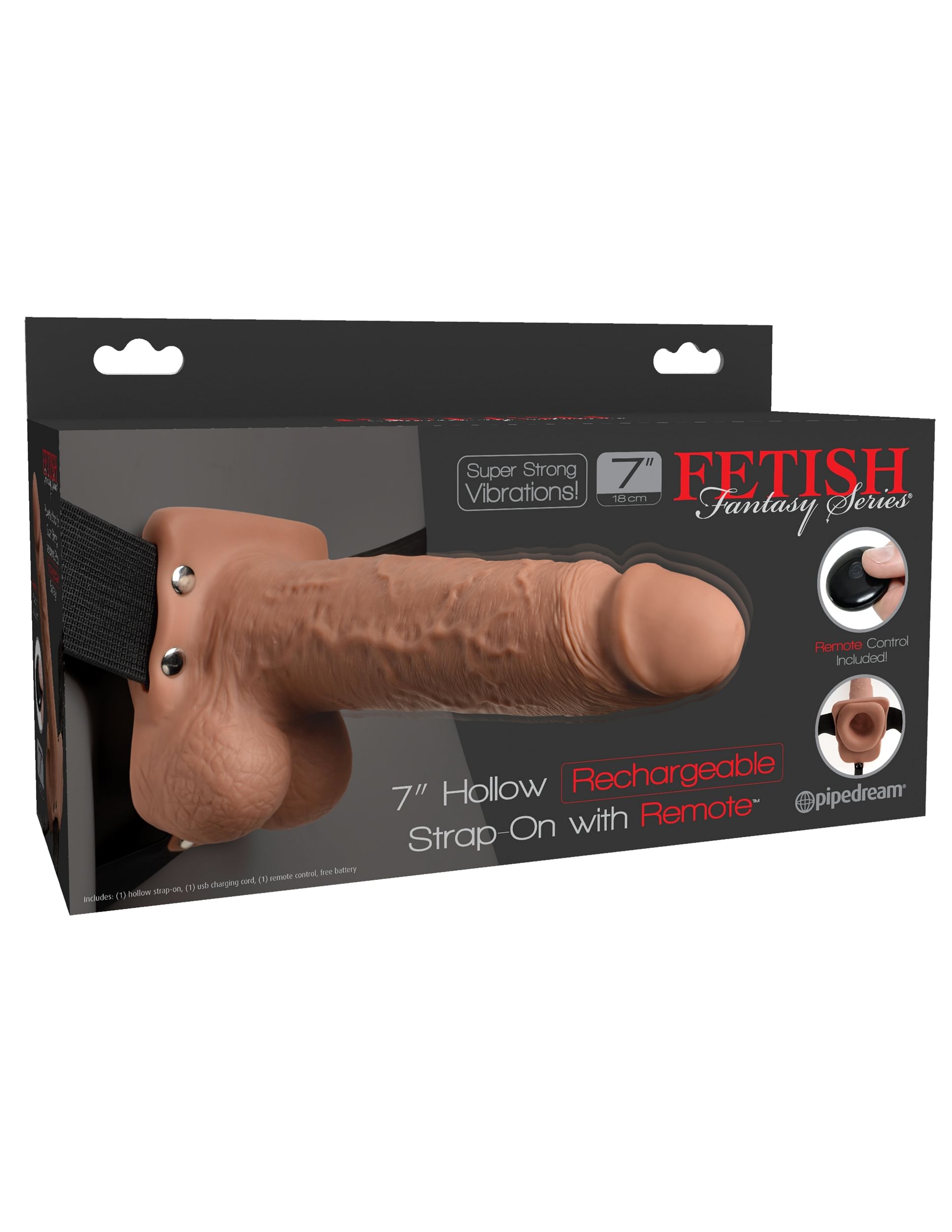 Fetish Fantasy Series 7 Inch Hollow Rechargeable Strap-on With Remote – Tan