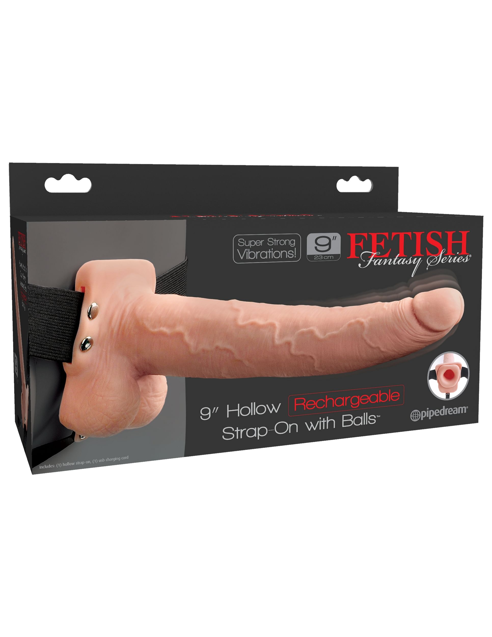 Fetish Fantasy Series 9 Inch Hollow Rechargeable Strap-on With Balls – Flesh