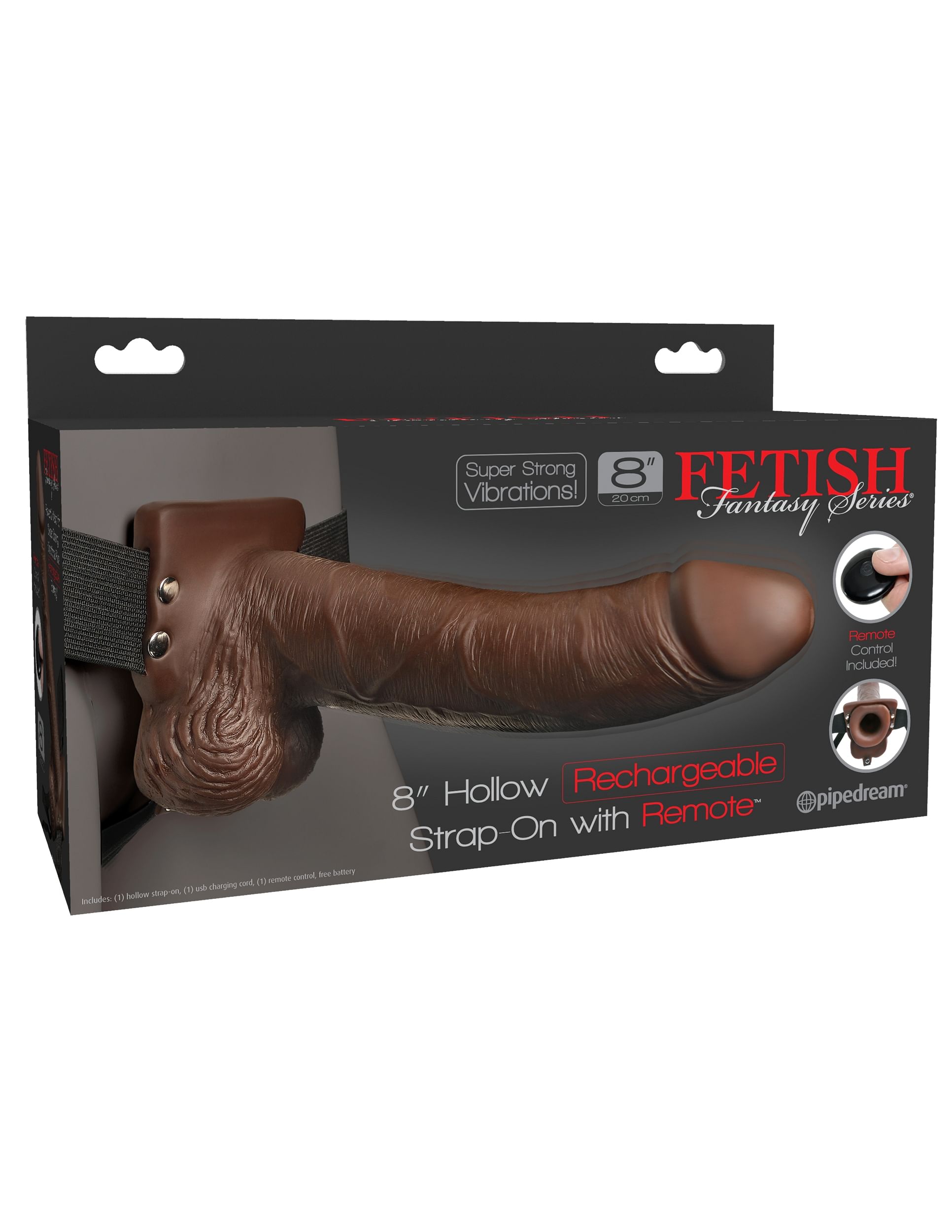 Fetish Fantasy Series 8 Inch Hollow Rechargeable Strap-on With Remote – Brown