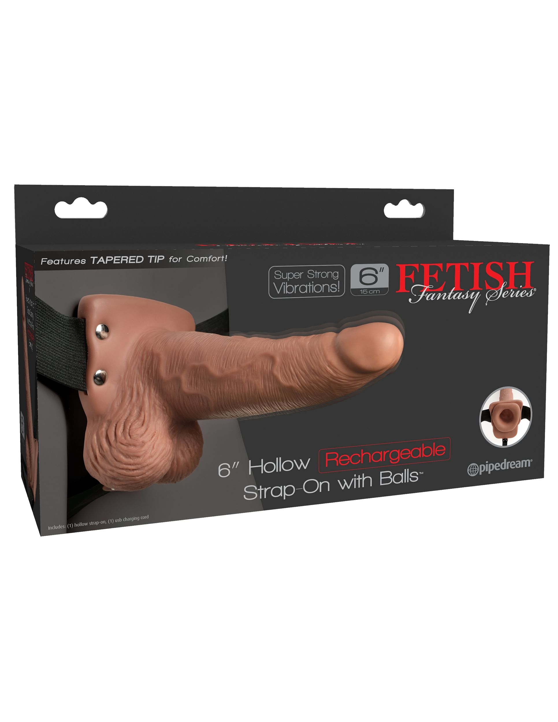 Fetish Fantasy Series 6 Inch Hollow Rechargeable Strap-on With Balls – Tan