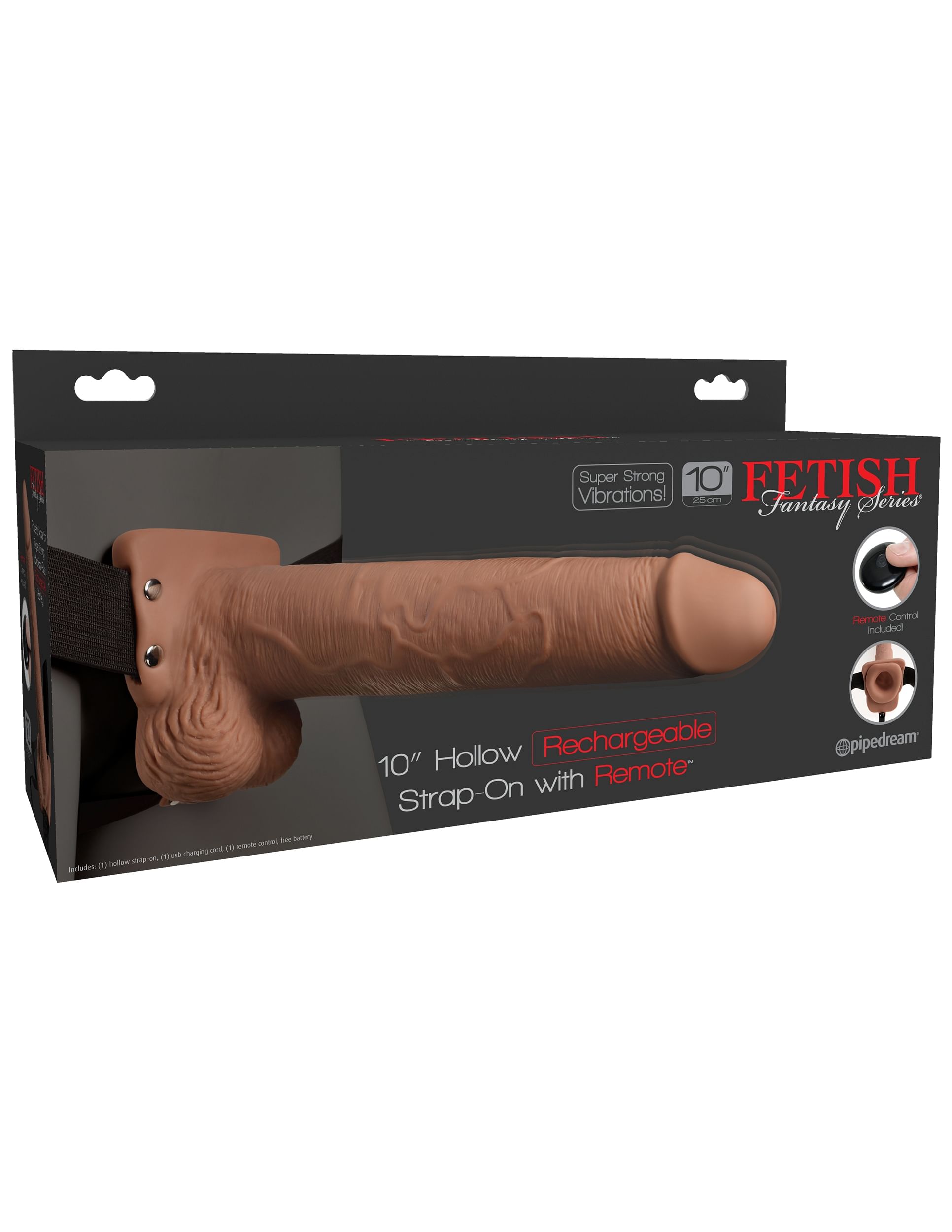 Fetish Fantasy Series 10 Inch Hollow Rechargeable Strap-on With Remote – Tan