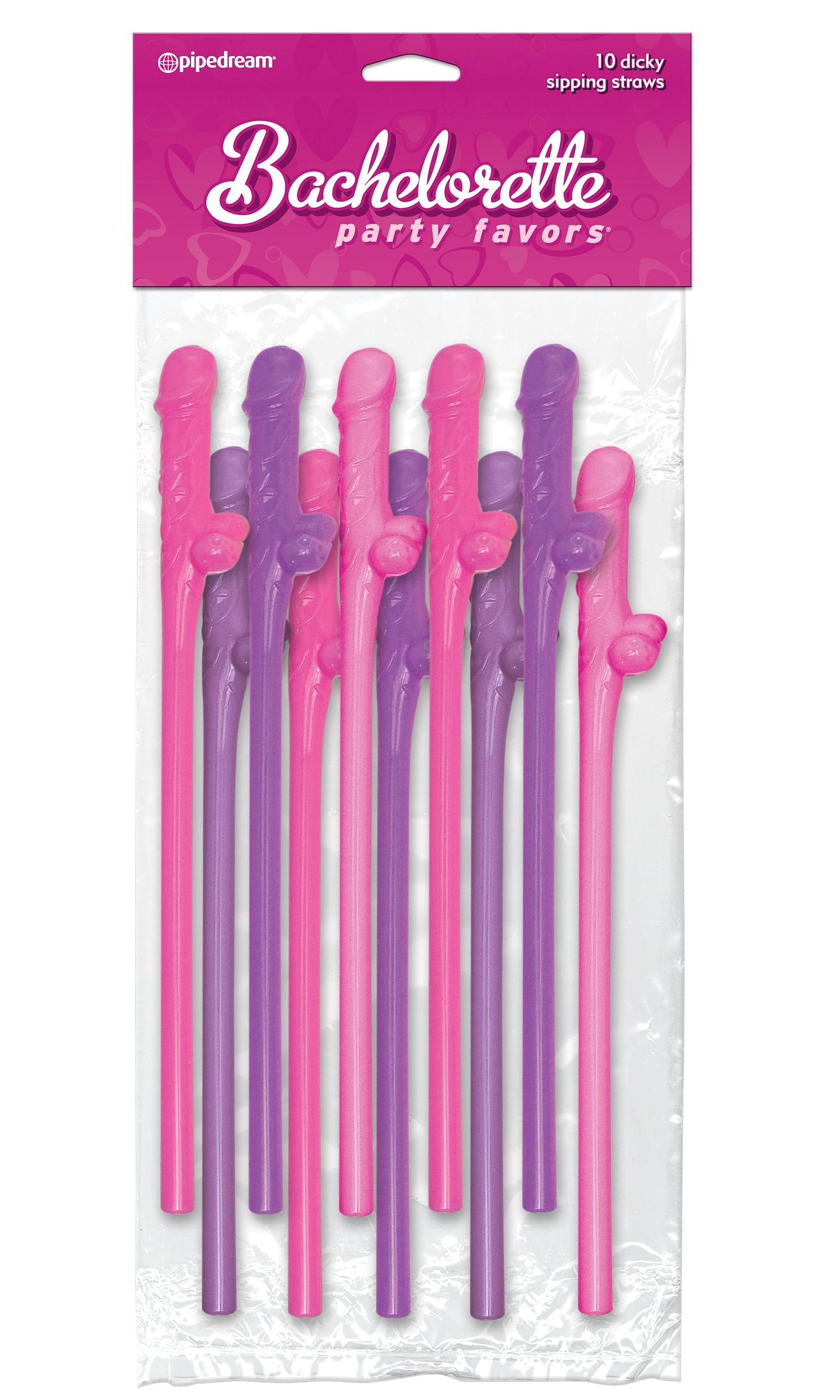 Bachelorette Party Favors 10 Dicky Sipping Straws – Pink & Purple