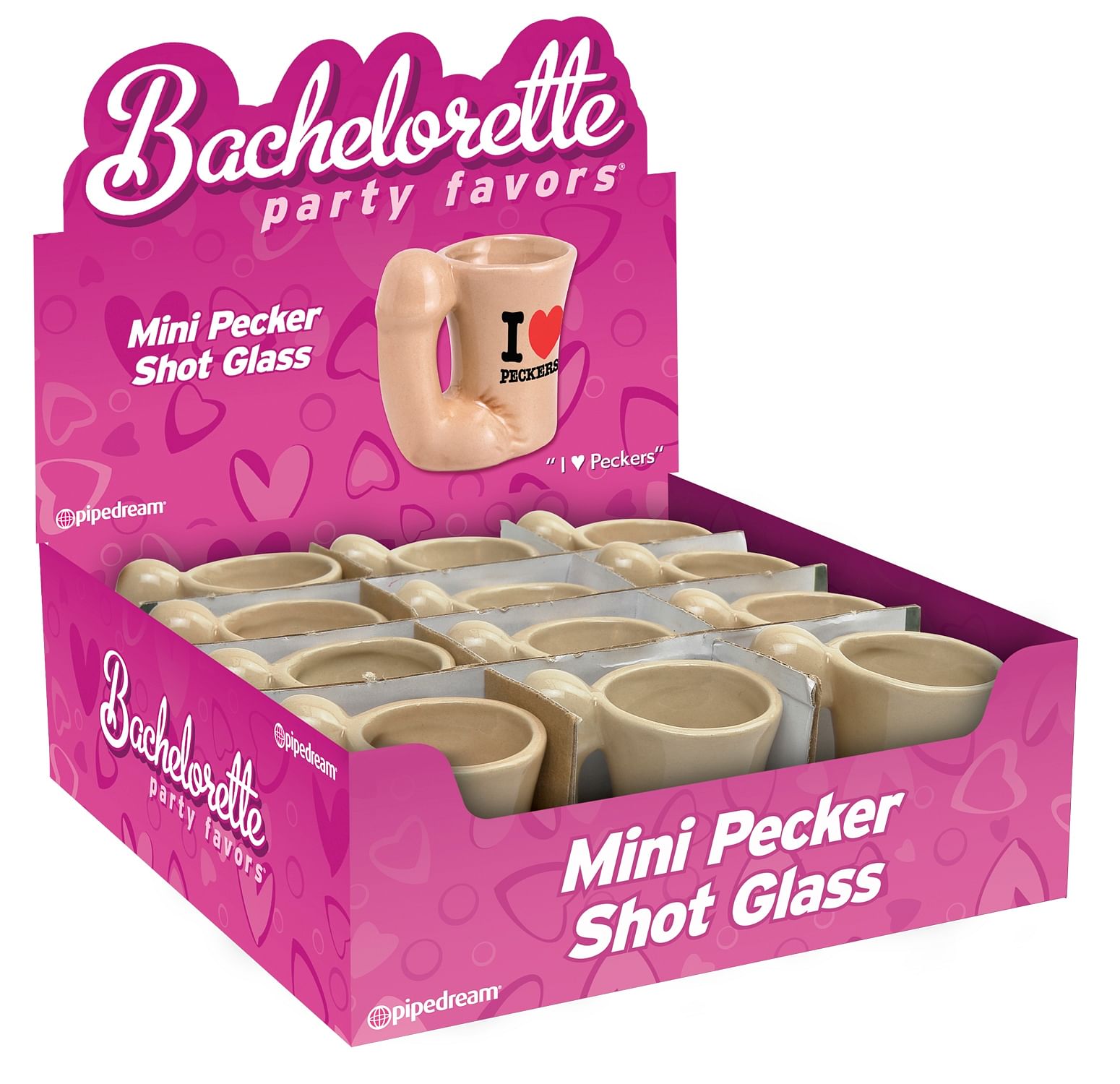 Bachelorette Party Favors – Mini Pecker Shot  Glass Display – 12 Piece