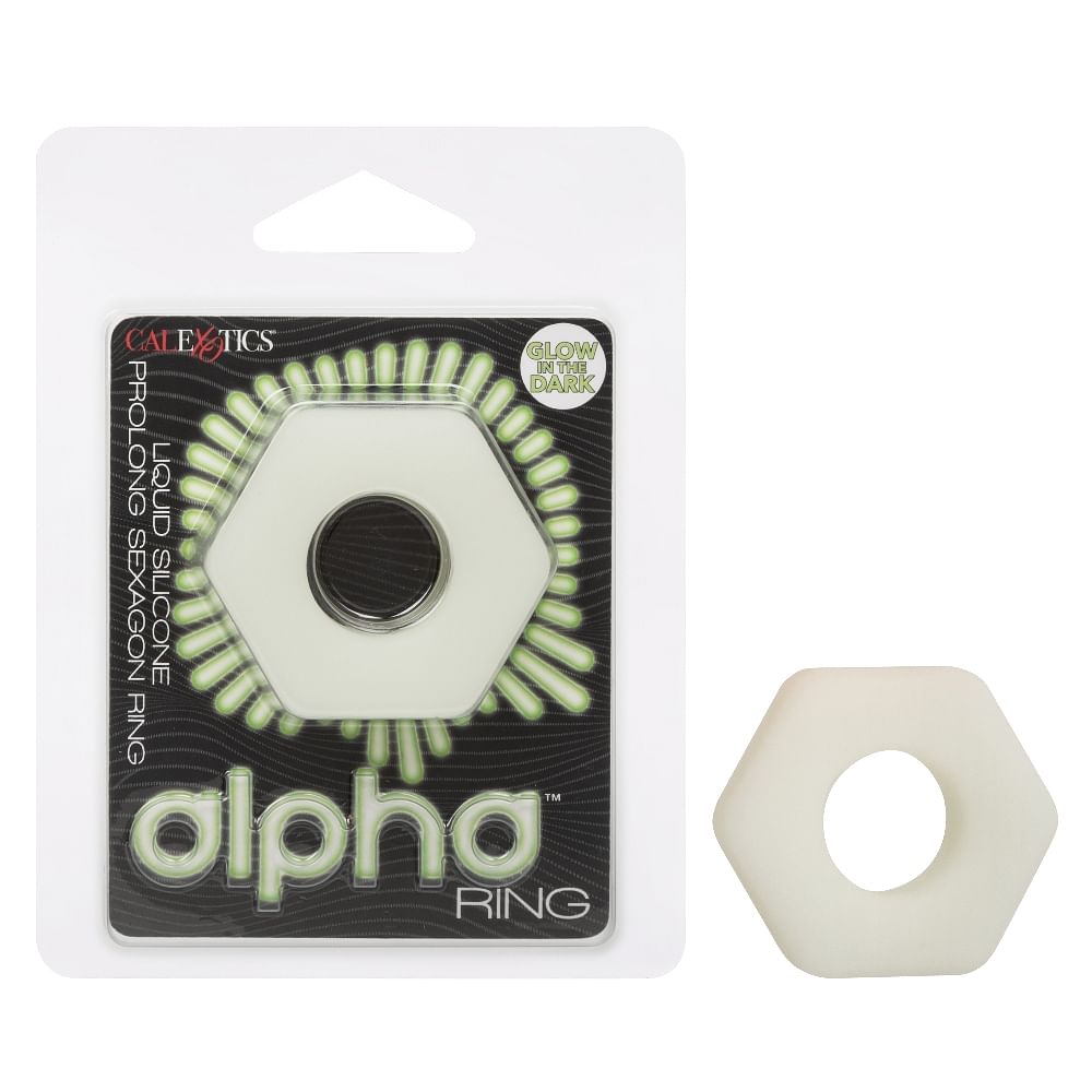 Alpha Glow-in-the-Dark Liquid Silicone Prolong  Sexagon Ring – White