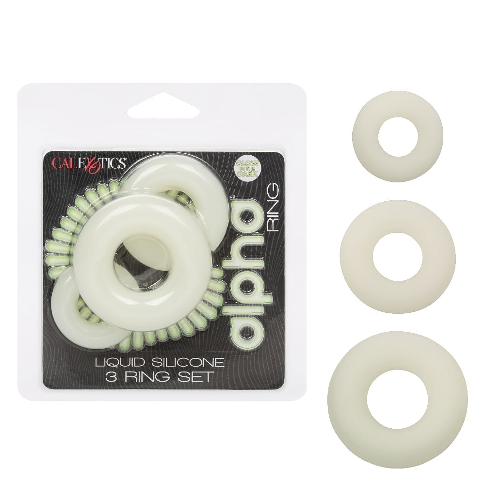 Alpha Glow-in-the-Dark Liquid Silicone 3 Ring Set  – White