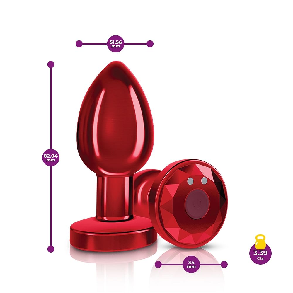 Cheeky Charms – Rechargeable Vibrating Metal Butt  Plug With Remote Control – Red – Medium